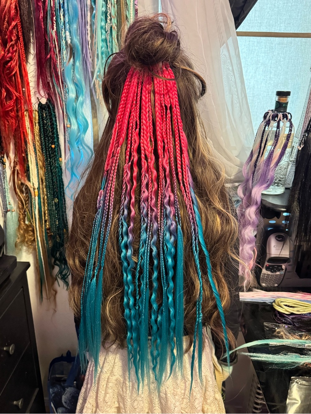 Vibrant Pink to Teal Ombre Braided Hair Extensions